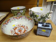 An Oriental footed bowl, a reproduction Continental jardiniere & another etc