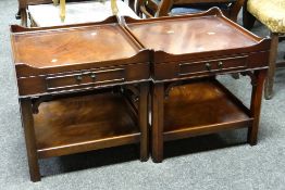 A pair of reproduction mahogany galleried occasional / bedside tables