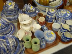 A quantity of mixed china including blue & white willow patterned tea & dinnerware, Wedgwood Jasper
