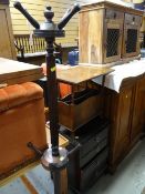 A Stag Minstrel narrow chest of four drawers, magazine rack table and a wooden hat & coat stand