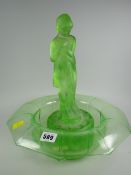 An imposing green-glass figural two-piece table centrepiece