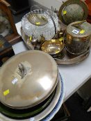 A parcel of EPNS, glassware & a gallery tray