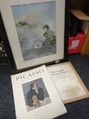 A framed DAVID SHANAHAN oil painting of Kyffin Williams sketching together with a Picasso blue &