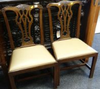 A pair of antique mahogany Chippendale-style splat back chairs with cushion seats (please note the