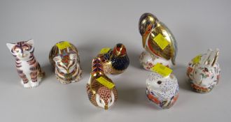 Seven Royal Crown Derby animal paperweights