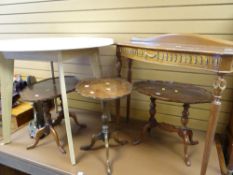 Three galleried reproduction tables, reproduction side table & a modern circular topped table etc