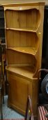 A pine 1970s standing corner cupboard with open top & cupboard base
