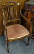 An antique inlaid rosewood bedroom chair with embroidered cushion seat