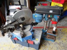 A Clarke pillar drill together with a bench saw