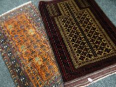 Two Persian intricate patterned wool prayer mats