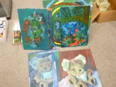 JOHN CHERRINGTON parcel of unframed oils on board, abstract scenes, portraits, etc