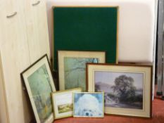 Small baize topped card table and a quantity of prints