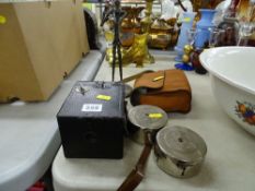 Two Midland Bank Ltd money counters, boxed camera, cased Brownie Reflex camera etc