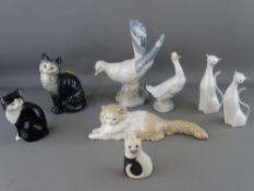 Beswick, Nao and others - six cat and two bird figurines