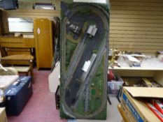 Excellent model railway layout with buildings on a board, approx 6ft 6ins long