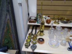 Brass fire irons, horse shoe brasses etc