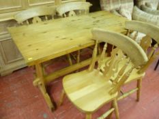 Pine refectory style table and four chairs