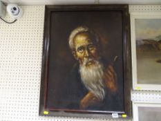 Continental School oil on canvas - Indian man smoking a pipe, unsigned, 60 x 44 cms