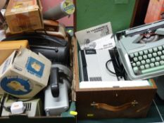 Vintage cased Hanimex Roundette 35mm slide projector, vintage 'Hermes Baby' cased typewriter and box