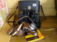 Cased Kodak vintage camera, Retinetta with booklet and a cased vintage set of binoculars