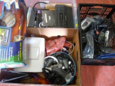 Good parcel of vintage electronic gaming equipment by Atari, Sony etc and a box containing Lexmark