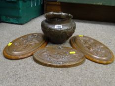 Copper plaques and a copper planter