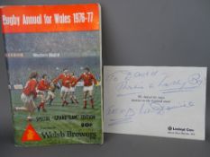 Excellent Welsh vintage items - Welsh rugby annual for 1976-77 and a Windsor Davies signature with