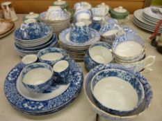 Large parcel of blue and white teaware in three patterns and a small parcel of green and white '