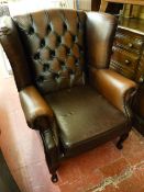 Faux leather button back wingback armchair