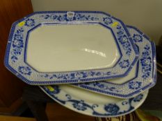 Pair of hexagonal shaped Burleigh ware meat platters and another blue and white meat platter