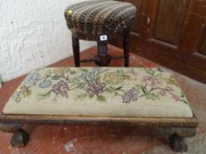 Rise and fall piano stool and a tapestry top long footstool
