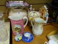 Parcel of Staffs vases and flatbacks and a Sunderland lustre plaque 'May Peace & Plenty....' etc