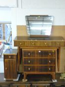 Three piece bedroom suite of dressing table (A/F), three drawer chest and bedside cabinet