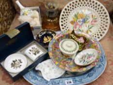 Parcel of pretty china including Portmeirion, boxed Worcester, boxed Wedgwood, Grimwades etc, a meat
