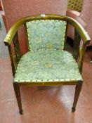 Mahogany inlaid tapestry upholstered tub chair