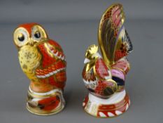 Two Royal Worcester Imari decorated figurines titled 'Tawny Owl' and 'Imari Cockerel' from the