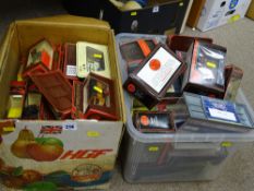 Box and tub containing bubble packed diecast vehicles including Models of Yesteryear and similar