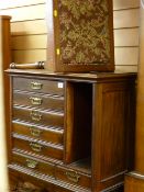 Fall front music cabinet and an upholstered stool