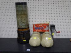 Celtic pottery tall vase, two earthenware hot water bottles and a vintage boxed 'Mouli' grater