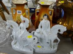 Pair of Staffs twin handled vases and Staffs flatbacks 'Princess' and 'Prince of Wales'