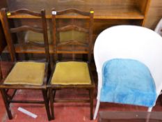 Pair of ladderback polished chairs and a loom style chair