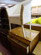 Five drawer chest with carved detail to top and an item of white loom style furniture