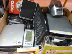 Two boxes of mainly household audio electrical items eg Matsui DVD player, Phillips CD recorder