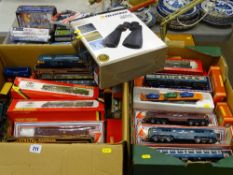 Large parcel in two boxes of model railway engines, carriages etc