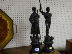 Two French pewter figures of farm workers on stands
