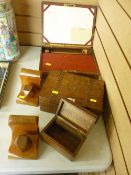 Writing box with well equipped interior, treen bookends and other boxes