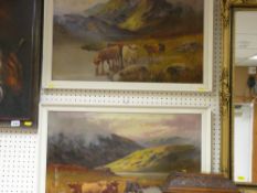 C W OSWALD oils on canvas, a pair - Highland Cattle, 40 x 60 cms