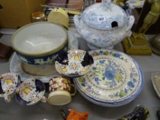 Blue and white lidded tureen, Masons Regency plate, Gaudy Welsh 'Tulip' teaware etc