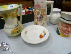 Pinky & Perky child's bowl, Mr John Bull character jug and a Carltonware tourist jug from Betws-y-