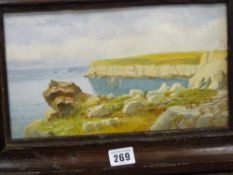 W KEY oil on metal panel - coastal scene with boats, 15 x 27 cms